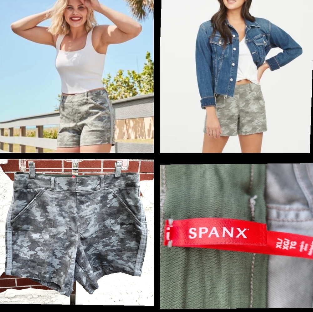 XL women SPANX camo pull on shorts camouflage pockets